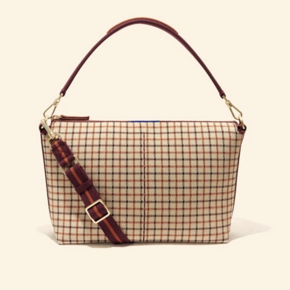 Rothy's Plaid Crossbody Bag in Brown and Cream
